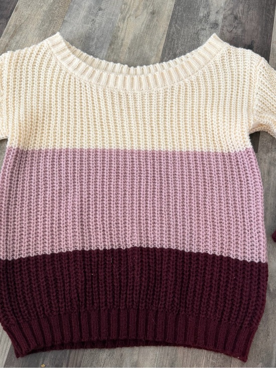 Sweaters - Colorblock Knit Sweater - Cream, Pink & Burgundy